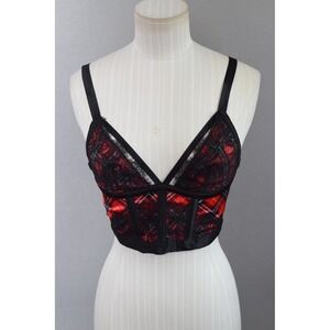 Victorias Secret Longline Bra Small Red Black Plaid Lace Bustier Women Very Sexy